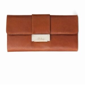 Cole Haan Tan Leather Flap Clutch with Silver Plate